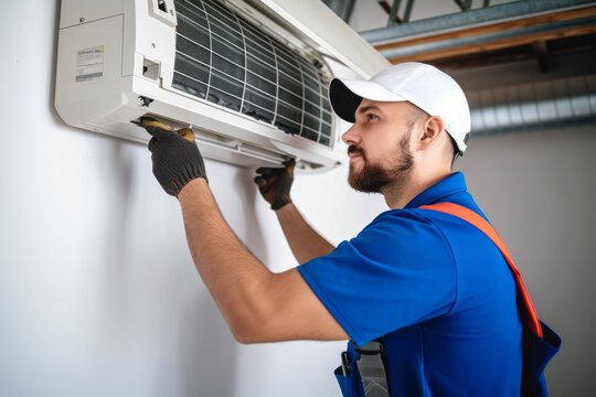 HVAC technician installing a mini split air conditioner in Apache Junction